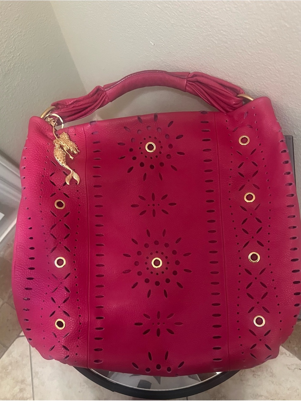 Fuschia leather Furla hobo bag!!! Cute bag!